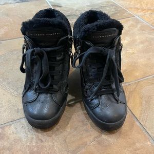 GIUSEPPE ZANOTTI PEBBLED-LEATHER WEDGE SNEAKERS